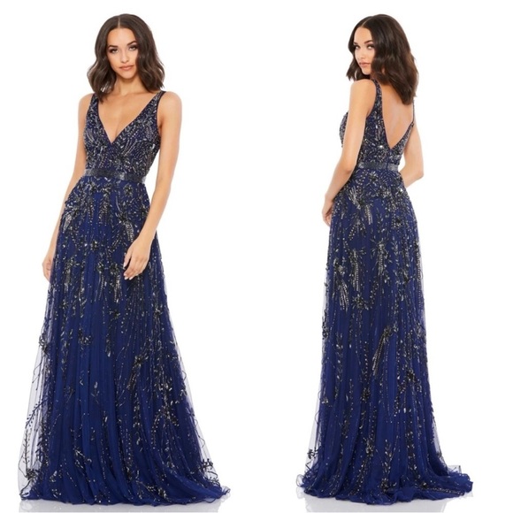 Mac Duggal Dresses & Skirts - Mac Duggal 5215 Embellished V Neck Gown Midnight Navy